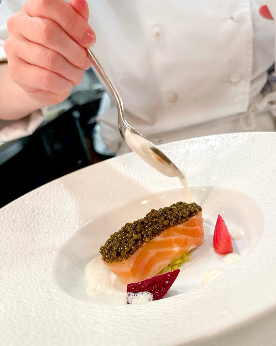 SALMON-CAVIAR Slowy Baked Salmon; Royal Osetra Caviar, Horseradish Emulsion