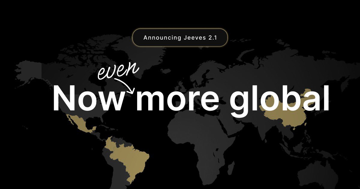 🥁 We are proud to introduce the world to Jeeves 2.1 🦁 - a milestone in our journey to redefine financial management for global businesses worldwide. So what’s new?

🇧🇷 Payments from Brazil to 30+ countries including China
🇨🇳 Payments from LATAM to China
✅ Advanced payment