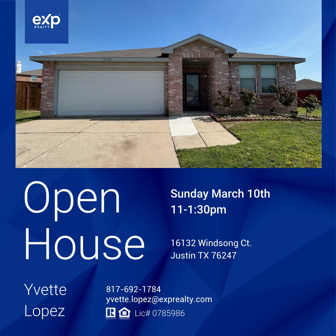 Open House!! 
Come see me as I show this wonderful Justin home on Sunday. 

#OpenHouse #justintx #justin #dfw #FortWorth #realtoryvette #fortworthrealtor #NewListing