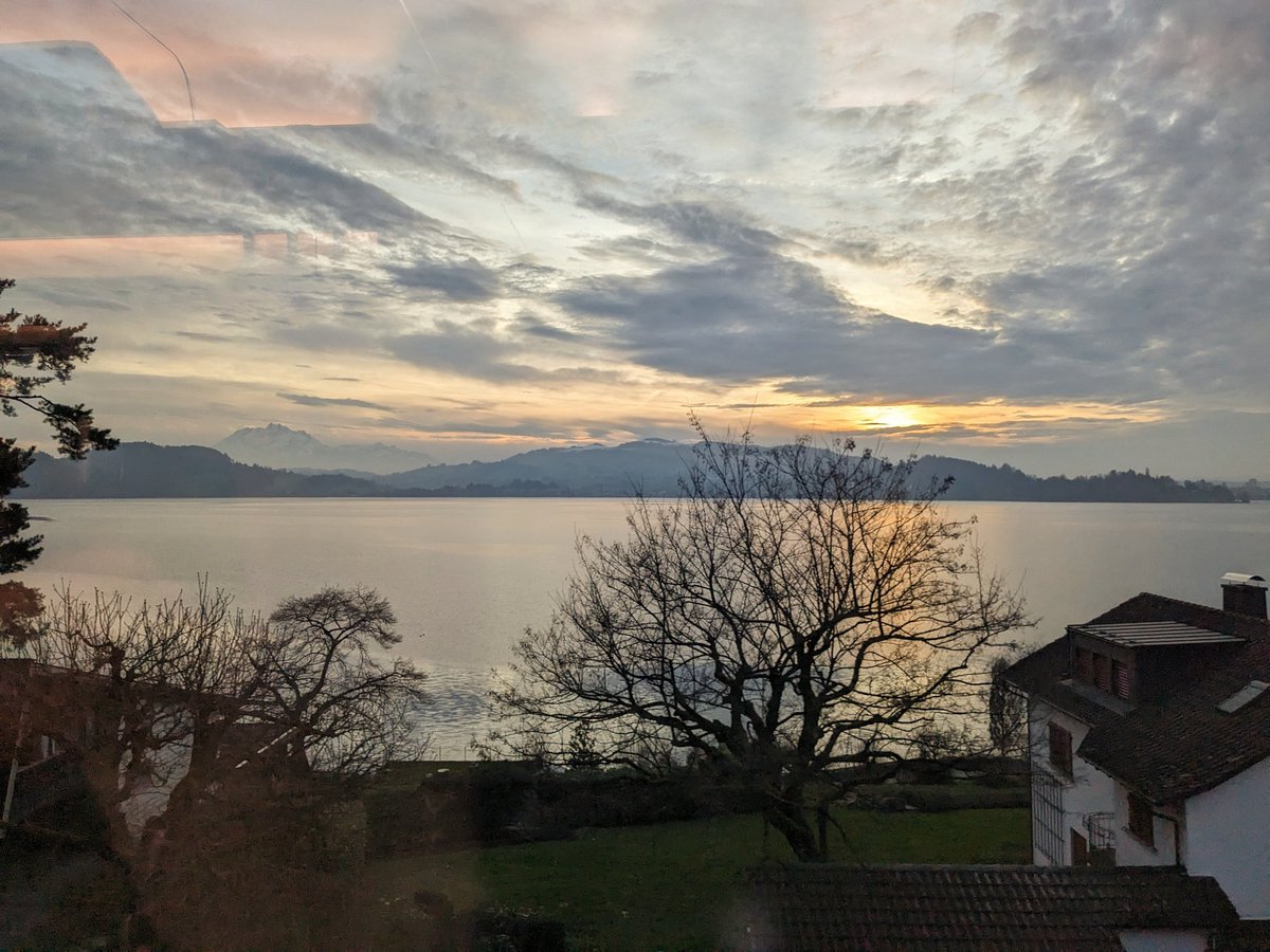 Gorgeous views from the EC323 train of sunset over Zugersee 
#flightfreetravel