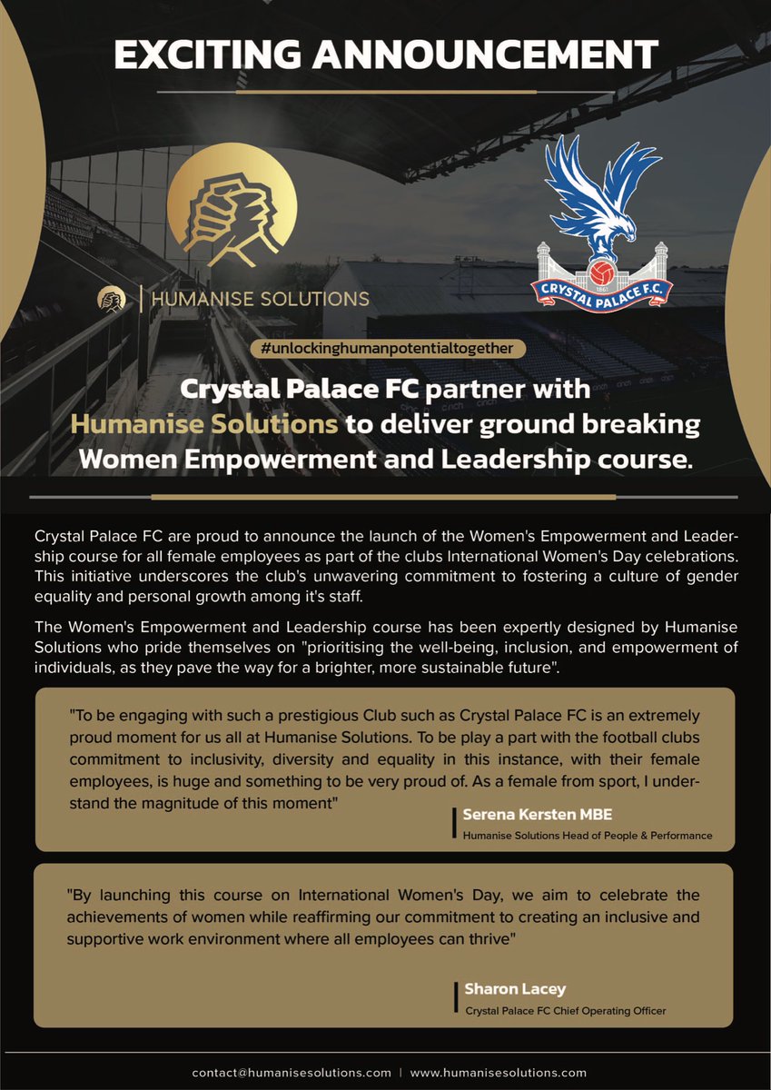 HumaniseSols's tweet photo. Time for change! 
Happy #IWD2024 
We are super proud to be driving positive change with an organisation willing to commit to long term support for their employees. @serenabob @CPFC https://t.co/X91s08WesH
