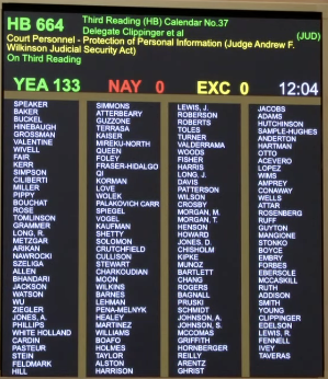 MSBA celebrates passage of HB664/SB575 (The Hon. Andrew F. Wilkinson Judicial Security Act) in both legislative chambers. The Act increases security measures in our judicial system for federal and state judges and their families, attorneys, court staff, and the public.