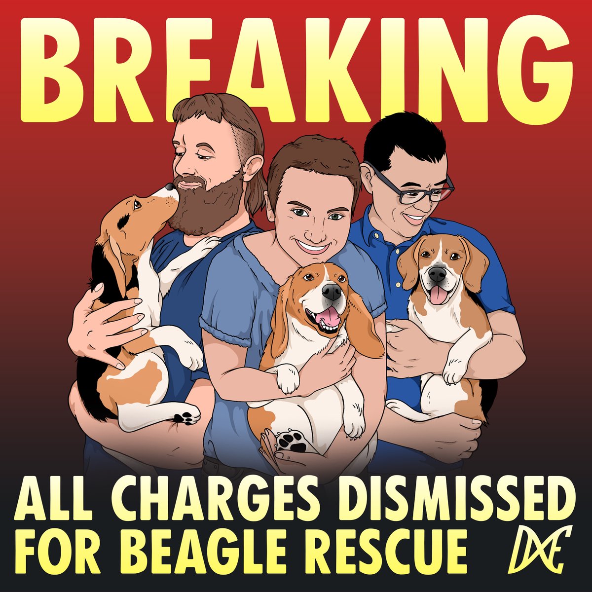 DxEverywhere's tweet image. BREAKING: Ten days before trial, all charges have been DROPPED against animal rescuers (Eva Hamer, Paul Darwin Picklesimer, and Wayne Hsiung) who saved three beagles from Ridglan Farms, a factory farm that breeds dogs for experimentation. This case has been pending for years and…