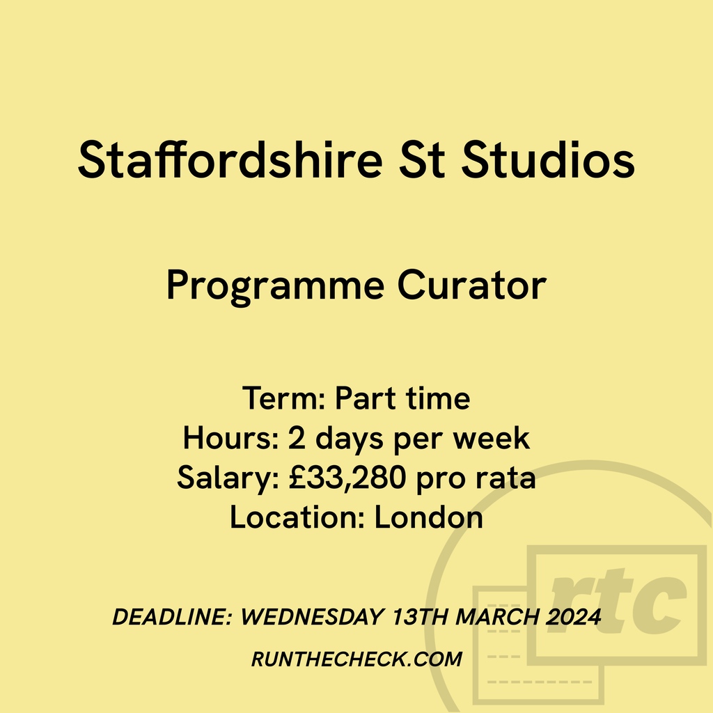 Staffordshire St Studios, Programme Curator 🟡 Apply ↓ runthecheck.com/staffordshire-…