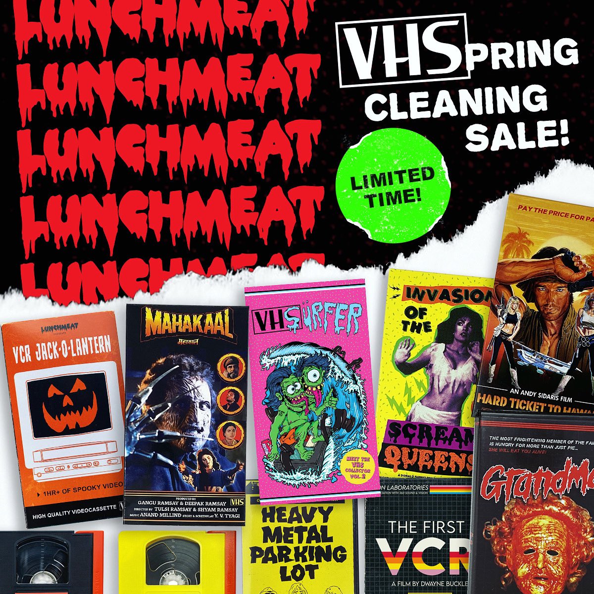 ▶️lunchmeatvhs.com/collections/vhs Killer deals on our VHS releases, this weekend only!!