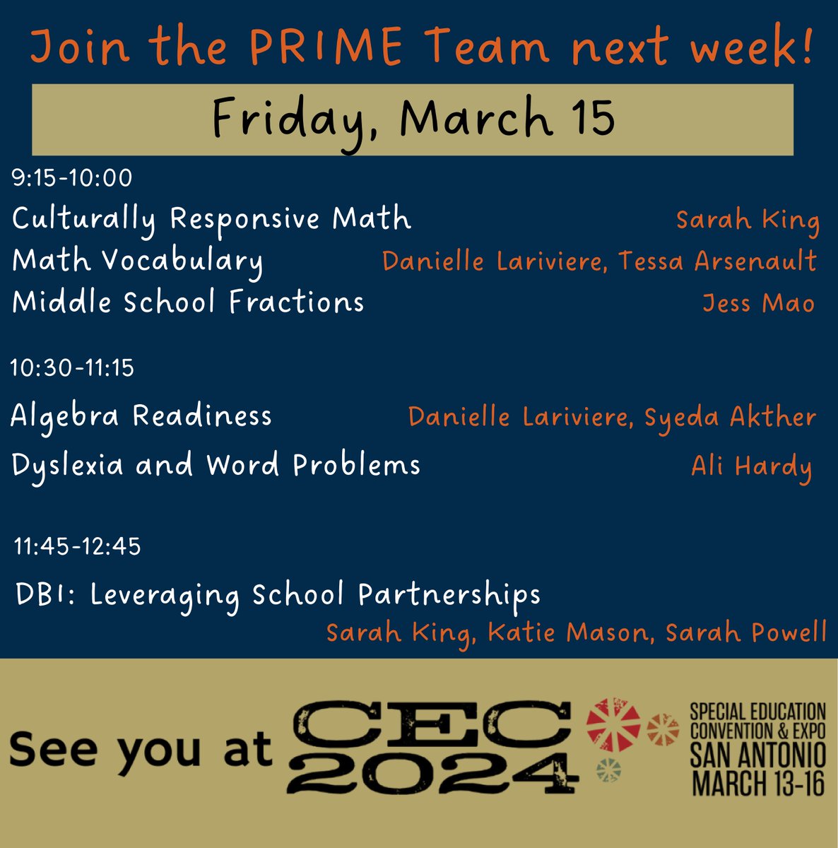 And next Friday at #CEC2024 - the #PRIMETeam has lots of great math presentations. Come talk with us!