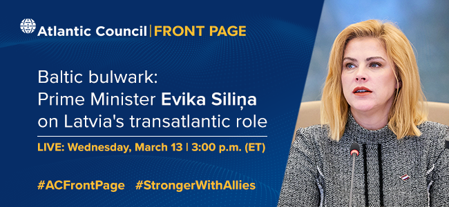 Latvia's PM @EvikaSilina will join the @AtlanticCouncil on Wednesday, March 13, at 3pm ET to discuss her vision for the #transatlantic alliance and #Latvia’s role in the #Baltic region and beyond. 

Register to attend: atlanticcouncil.org/event/baltic-b… #ACFrontPage #Strongerwithallies