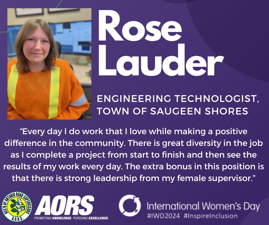 Today, AORS will be celebrating female trailblazers in the public works industry who are inspiring the next generation of girls to enter the public works sector! Read all the stories here: aors.on.ca/2024-internati… #IWD2024 #onmuni #PublicWorks / @SaugeenShoresON
