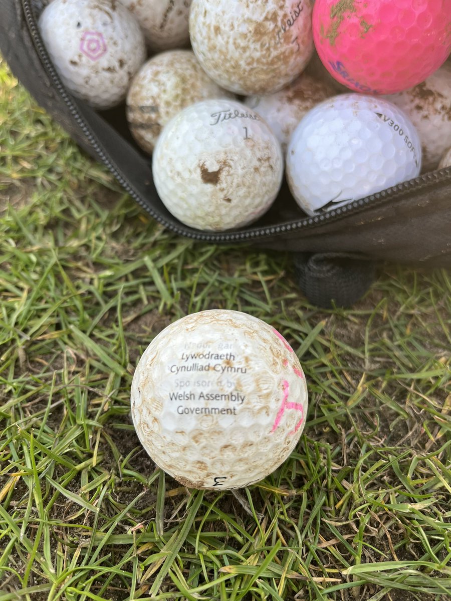 Old school <a href="/WelshGovernment/">Welsh Government</a> branding on the driving range <a href="/radyrgolf/">Radyr Golf Club</a>