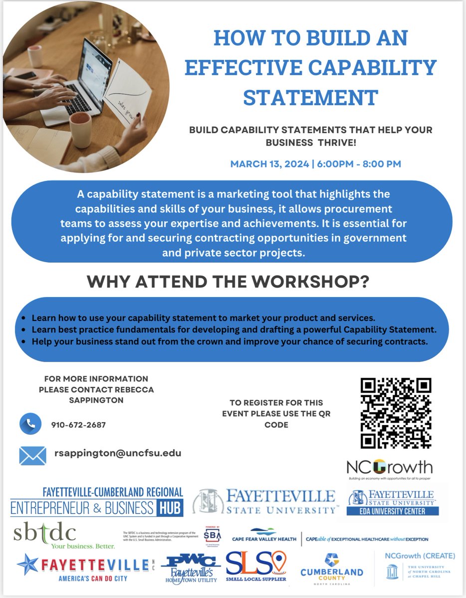 NCGrowth's tweet photo. Calling small businesses! Want to shine in a crowded market? Discover secrets to crafting winning capability statements that set you apart &amp; land contracts! Don't miss out on this chance to level up your business! Register today!

#SmallBiz #CapabilityStatements #BusinessSuccess https://t.co/pymP8w0wBw