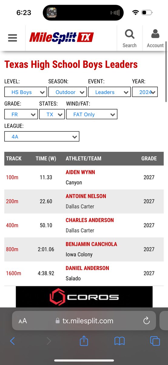 CC2bad2bold's tweet image. Charles Anderson - 400 meter dash - 50.10 PR leads all freshman of 4a, 5th fastest freshman of Tx, 10th overall 400 for 4A. New Carter Freshman Record Holder.👣⚡️❤️‍🔥💯