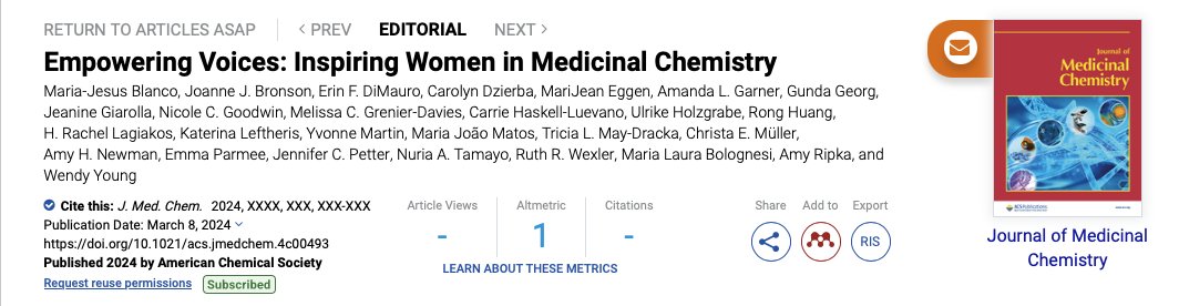 Please read our editorial with contributions from female medicinal chemists and what inspires them. doi.org/10.1021/acs.jm…