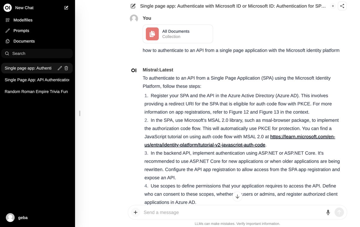 GeertBaeke's tweet image. The combination of Open WebUI with Ollama is fantastic. Easily chat with local LLMs and perform RAG on your docs

#llm #ollama #openwebui
