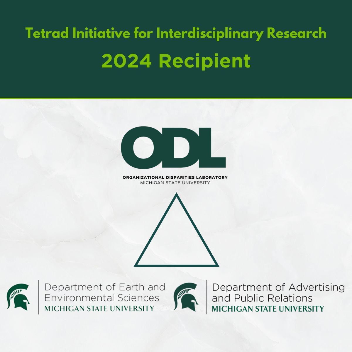 The Organizational Disparities Lab is excited to be part of the inaugural @michiganstateu TETRAD interdisciplinary research program with our collaborators. More: research.msu.edu/news/tetrad-aw…