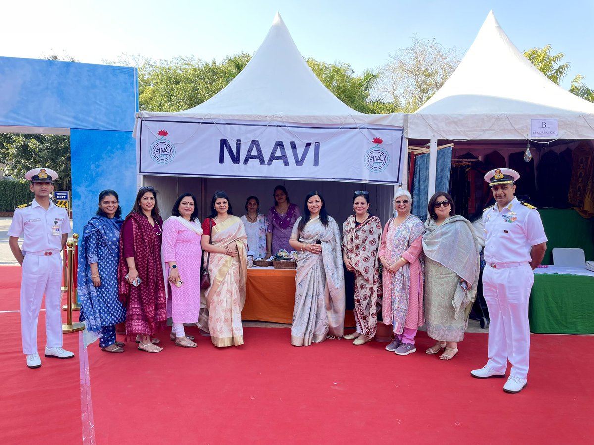 INS_India_IN's tweet photo. On occasion of International Women's Day, Mrs Shashi Tripathi, Vice President Naval Welfare and Wellness Association, inaugurated INS India/ Varidhi Fest 3.0. The three-days Fest showcases over 50 stalls and provides a common platform for budding women entrepreneurs mainly from the defence fraternity, and also aims to bring the community together. 

Join us between 08-10 Mar at Varidhi to embark on this vibrant Fest’s journey, and honour the spirit of these women. 
#VaridhiFest #InternationalWomensDay #NWWA