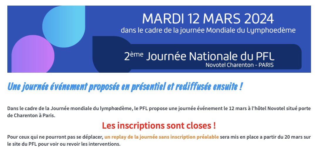 AVML Association Vivre Mieux Le Lymphoedème (@alymphoedeme) on Twitter photo 2ème Journée du #PFL :
📌Programme complet sur lympho.fr
📌En présentiel. Les inscriptions sont closes mais un replay sera disponible sur le site.
#lymphoedeme
<a href="/lasfmv/">SFMV</a> <a href="/Echoraljpangio/">Dr Jean Pierre Laroche #vacciné 6.0</a> <a href="/FAVAMulti/">Filière FAVA-Multi</a> 2ème Journée du #PFL :
📌Programme complet sur lympho.fr
📌En présentiel. Les inscriptions sont closes mais un replay sera disponible sur le site.
#lymphoedeme
<a href="/lasfmv/">SFMV</a> <a href="/Echoraljpangio/">Dr Jean Pierre Laroche #vacciné 6.0</a> <a href="/FAVAMulti/">Filière FAVA-Multi</a>