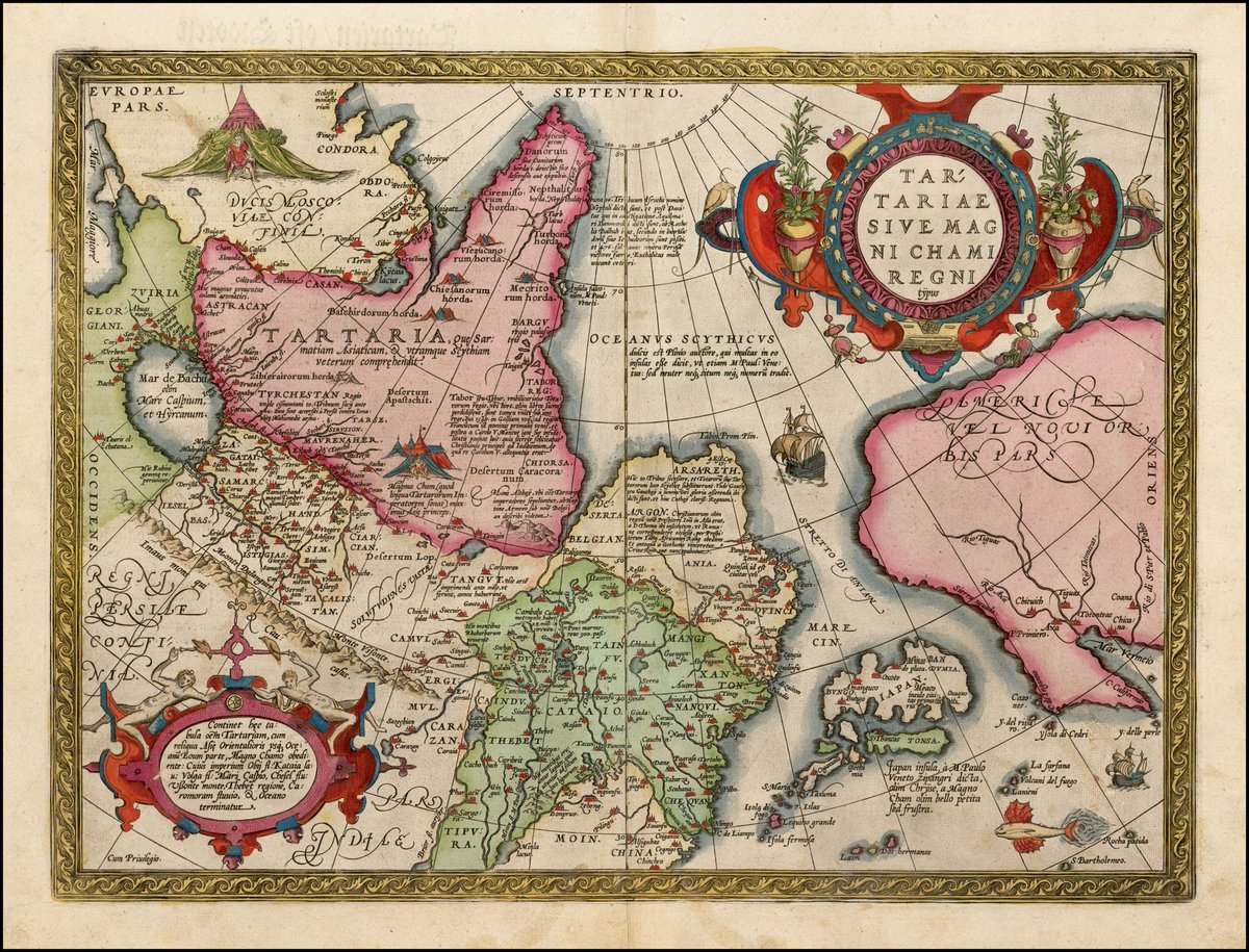 history_hacked's tweet photo. The Ortelius Map of Tartaria from the late 16th century (exact date unknown) is rich in alternative historical details. For instance, it portrays the western United States as part of the Tartar empire and depicts California as a connected landmass rather than an island. https://t.co/2B8BeGwEf8
