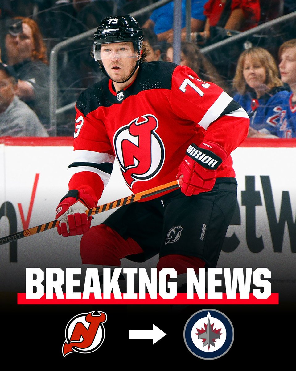 The Winnipeg Jets acquired Tyler Toffoli from the New Jersey Devils on Friday in exchange for a third-round draft pick in 2024 and a second-rounder in 2025, sources told @kristen_shilton. More: spr.ly/6017XFX3b