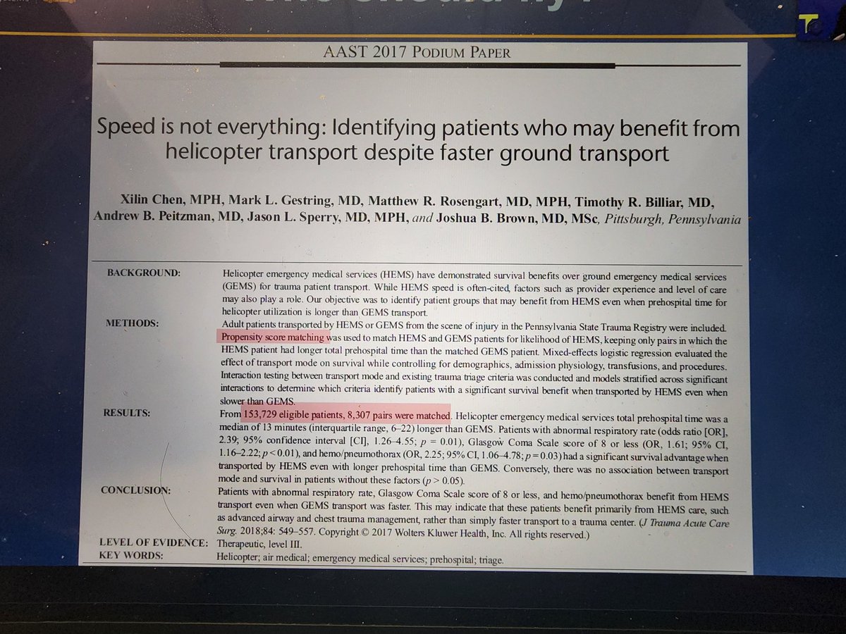 Speed is not everything. The key is to find out who may get the benefits of flying to Trauma Center @joshua_b_brow @Jjasonsperrymd @macky_neal @karimbrohi @PhilSpinellaMD @PittNeurosurg @PittCTSI @PittTweet @UPMC_CTSurgery @UPMC @PittCCM @NIGMS @DeptofDefense