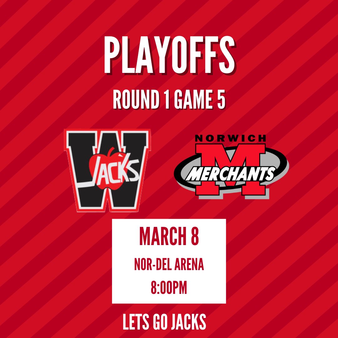 The Jacks fought back on Wednesday to even the series 2-2! Now they head to Norwich to try to capture the lead! 8:00pm puck drop! 🍎🍎