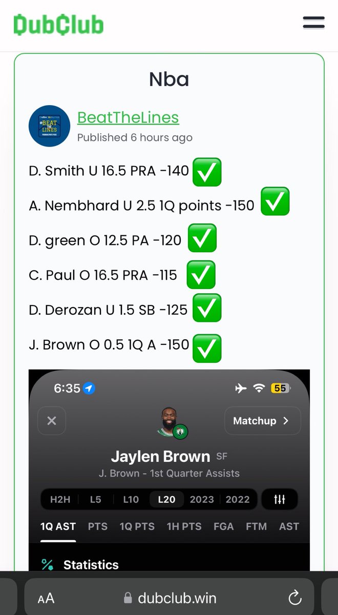 Beat Th3 Lines (@lucaswildboy19) on Twitter photo 🏀6-0 #nba 🧹 🤑
Thanks <a href="/OutlierDotBet/">Outlier.Bet</a> Best out there!
🆓: start.outlier.bet/BeatTheLines
Vip🤑🎰: bit.ly/BeatTheLines
#PrizePicks #GamblingTwitter #NCAA #PlayerProps #PropBets #NFLTwitter #NFLonX #GamblingX #NFL #sportsbettingtwitter #DFS #NBAX #UFC #InternationalWomensDay #NHL 🏀6-0 #nba 🧹 🤑
Thanks <a href="/OutlierDotBet/">Outlier.Bet</a> Best out there!
🆓: start.outlier.bet/BeatTheLines
Vip🤑🎰: bit.ly/BeatTheLines
#PrizePicks #GamblingTwitter #NCAA #PlayerProps #PropBets #NFLTwitter #NFLonX #GamblingX #NFL #sportsbettingtwitter #DFS #NBAX #UFC #InternationalWomensDay #NHL