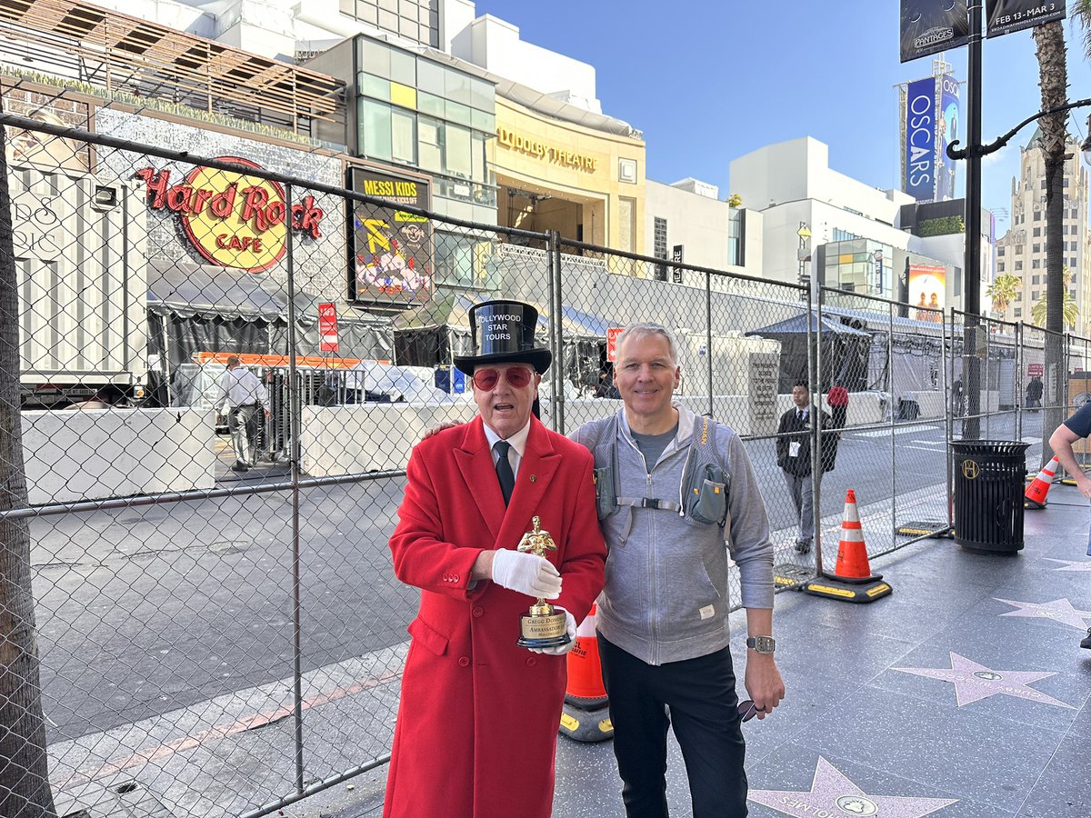 And so it begins. #Oscars weekend. Good to bump into my old friend Gregg Donovan, Ambassador of Hollywood, along the Boulevard. I’ll have full costume on by Sunday.