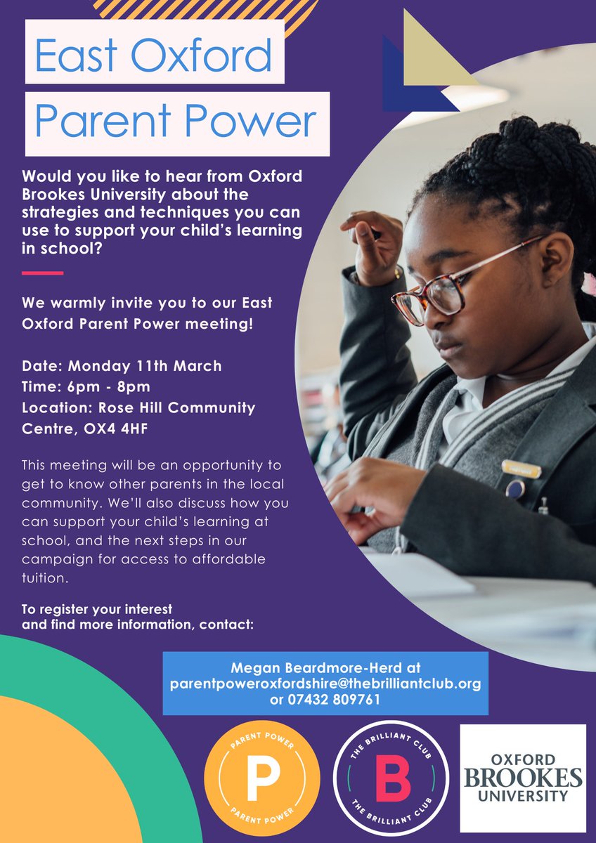 Join us on Monday 11th March, 6-8pm, at the Rose Hill Community Centre for our next East Oxford Parent Power group meeting 📯 Check out the poster below for details of what we have planned 👇 All welcome!