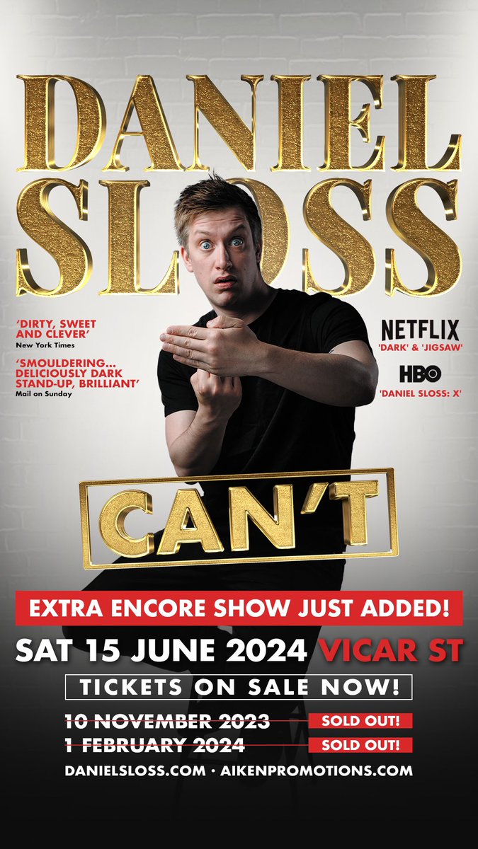 DUBLIN! We're coming back WITH THE SAME FECKING SHOW. Due to lots of demand and me thoroughly enjoying playing Vicar St, we've added another. Buy now or f*ck off. danielsloss.com/tour/