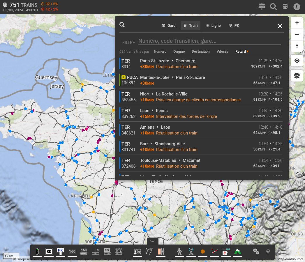 Plein de nouveautés dans carto.graou.info !
Dont notamment :
- les étapes et tracés des circulations
- les départs/arrivés en plein écran, autorafraîchis toutes les minutes
- le tri et recherche avancée dans les trains en cours
- les paramètres repensés

En détail 🧵⬇️