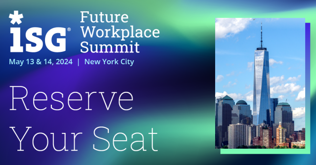 kevin_dws's tweet photo. Are you ready for what your employees and clients need next? The 2024 ISG #FutureWorkplace Summit will show you how to leverage emerging technologies and cultural strategies to ensure a thriving and competitive workplace. Reserve your seat today. https://t.co/D9D7c6jyCe https://t.co/LaIYeHNGOD