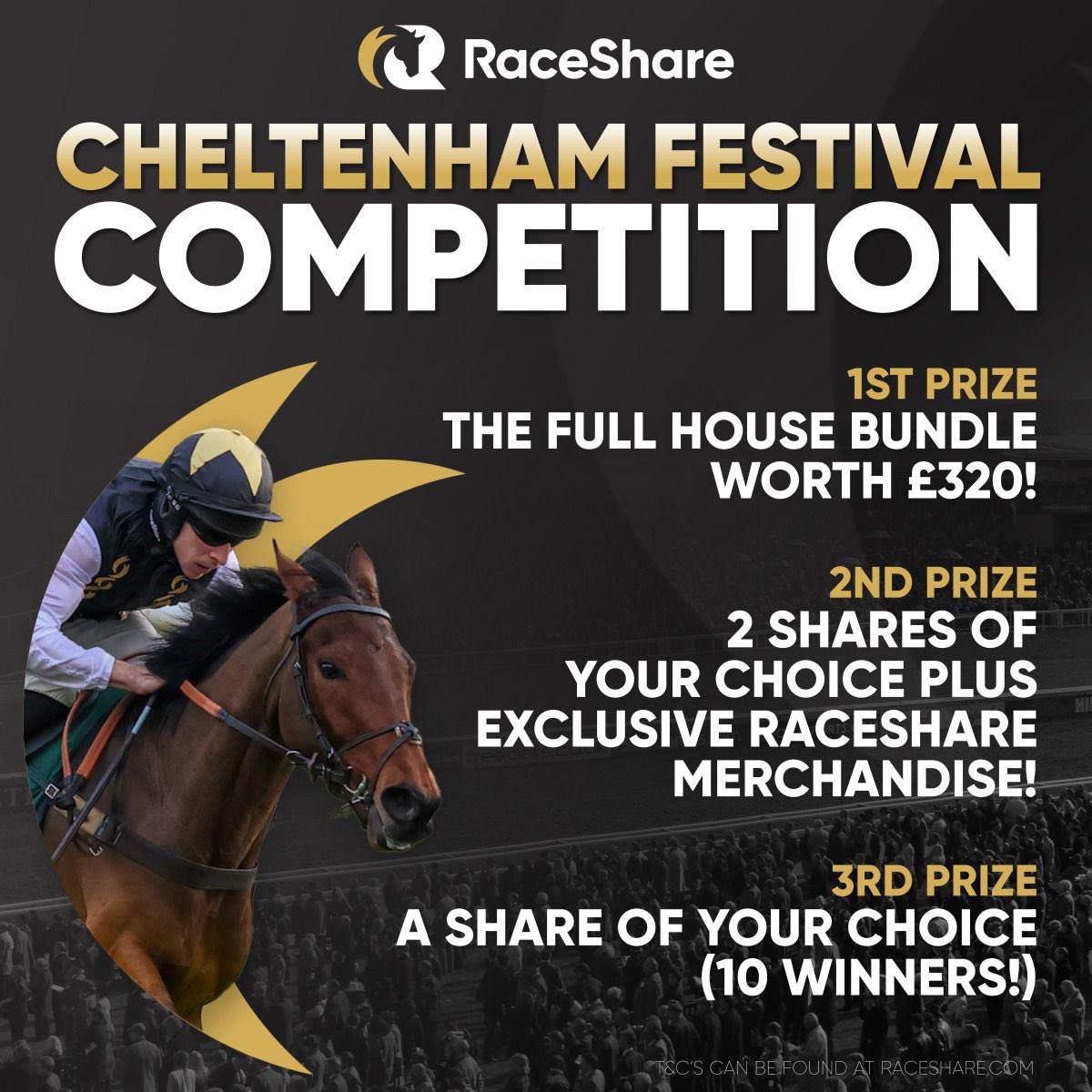 Check this out! 😍 To celebrate the Cheltenham Festival getting underway next week, @RaceShare are giving away three amazing prizes to 12 lucky winners! 🥳 1. Follow @RaceShare 2. Like & repost this. Closes on Gold Cup day 🏆 (10am, Mar 15), also on Insta. 18+ UK/Ire only.…