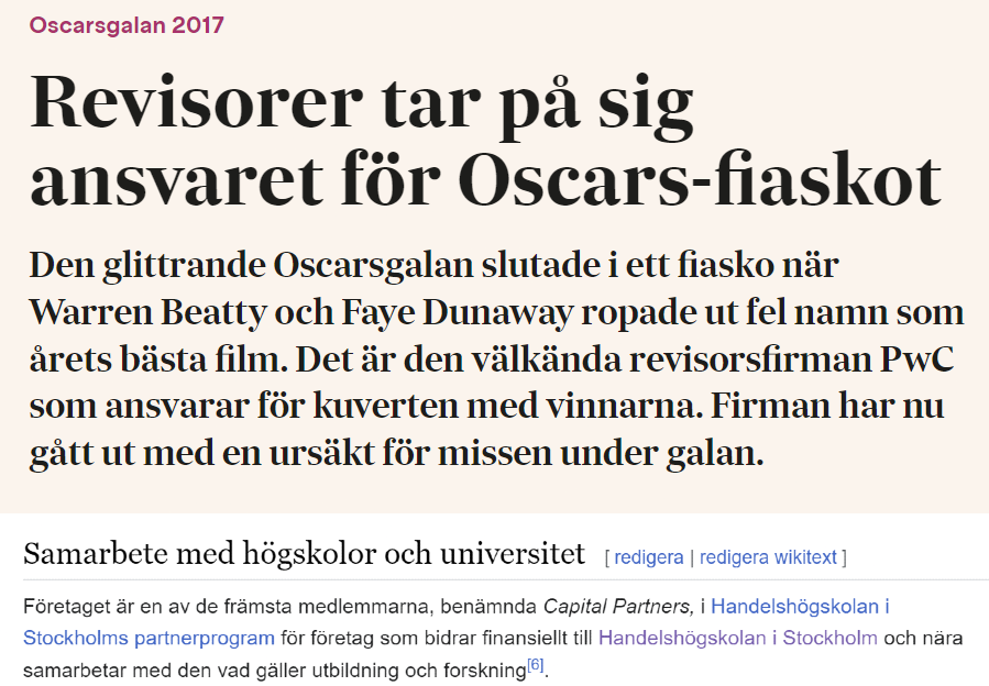 Pwc har Oscarsgalan som hedersuppdrag. 
Den som räknar rösterna...

Opinionsbildning och handelshögskolepartners