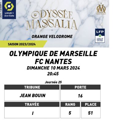 FFeronnn's tweet photo. 🎟  place à vendre  Olympique de Marseille vs Nantes 
🏟 stade vélodrome 
🎫 place Jean bouin bien proche de 
 la pelouse 
🧾 possible  de mettre la place à votre nom
@biloEntraide @UniversOM13 @OM_Officiel #OMFCN #TeamOM #venteOM #OM #Marseille #OlympiqueMarseille #DoumbeBaki https://t.co/aglNJRVr72
