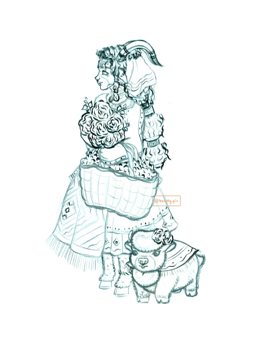 A sketch for Kedo’s girl - Sina, the Kikimora🌸 and the cute baby cow/sidekick of the gang - Rosie 🌹

I’ll reveal more of the story when I show you the finished version 🤗🤗

#originalcharcter #oc #slavicmythology #bulgarianartist #characterart #illustration #sketch