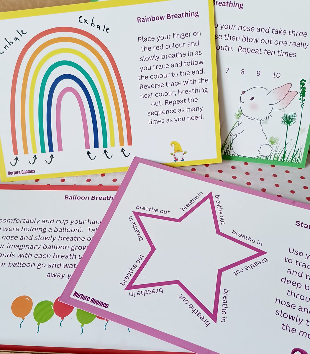 A set of 4 children's mindfulness cards to help with teaching self-regulation and ideal in schools too, after high energy activities 😃 
£2.50 (plus p&p)
nurturegnomes.co.uk/product/set-of…

#calmbreathing #relaxing #Mindfulness #childrenswellbeing #schools #playtherapy