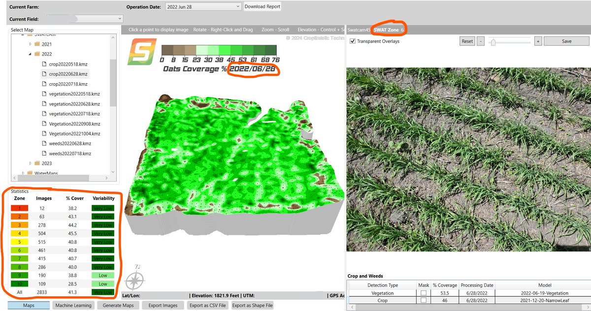 Crop planning and Rx time for #plant24. #swatcam customers can look back mid-winter at how this cereal crop established by #swatzone back in 2022! 1000s of high res images connect visual observations to data overlayed over field topography. How would you use this tool? @swatmaps