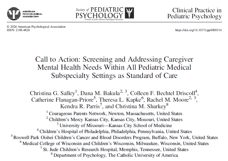 It is time to make it *standard of care* to address parent/caregiver mental health in pediatric settings. Please read and share the paper we drafted from incredible members of the @CaregiverSIGSPP psycnet.apa.org/doi/10.1037/cp…