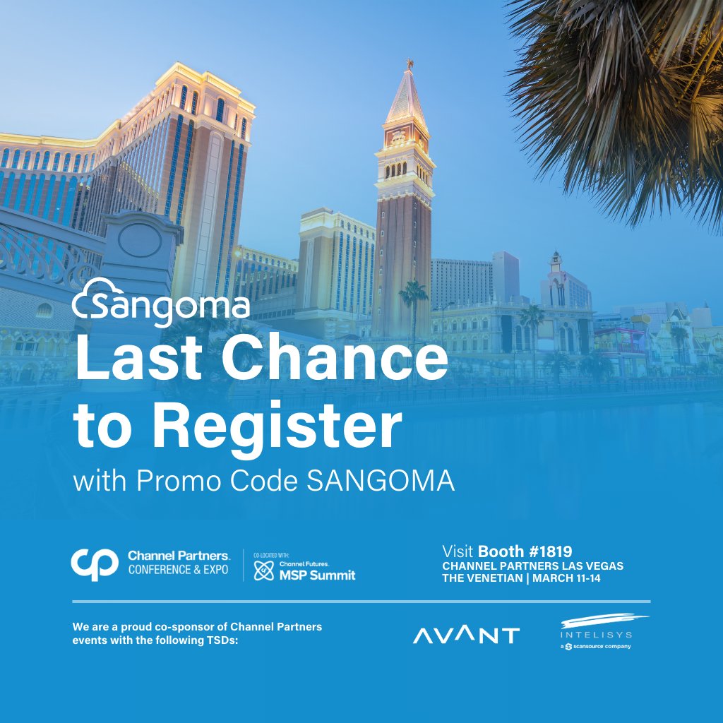 ⏰Last Chance to Register with Promo Code SANGOMA Join us at the Channel Partners Conference & Expo! You can attend for FREE! When registering, use the promo code: SANGOMA, and the Expo Pass is on us. We can't wait to see you there! #channelpartners #cpexpo