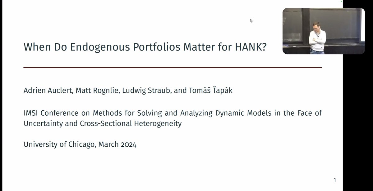 Glad to be participated through @IMSI_Institute for 'Methods for Solving and Analyzing Dynamic Models'. Best part when you see @a_auclert taking the session on HANK model.