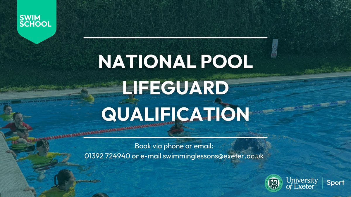 University of Exeter Sport (@uofexetersport) on Twitter photo 🏊♀️ Dive into a rewarding career as a lifeguard with our NPLQ course! Limited spots available this Easter Holiday at St Lukes Sports Centre. Don't miss your chance!
For more information and to book on, please contact St Lukes on 01392724940 or stlukessportscentre@exeter.ac.uk. 🏊♀️ Dive into a rewarding career as a lifeguard with our NPLQ course! Limited spots available this Easter Holiday at St Lukes Sports Centre. Don't miss your chance!
For more information and to book on, please contact St Lukes on 01392724940 or stlukessportscentre@exeter.ac.uk.