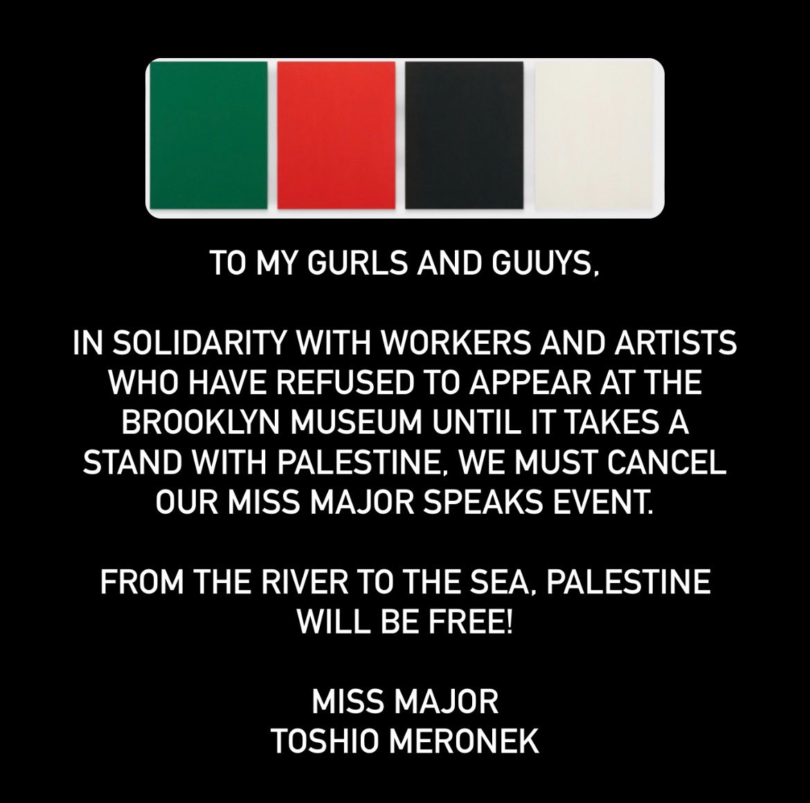 Palestinian flag colors at top, text below