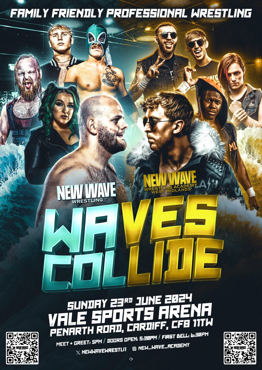 🚨 SHOW ANNOUNCEMENT 🚨 In January, we saw nearly 400 fans pack out the Vale Sports Arena in Cardiff! June 23rd we’re coming back again! For the first time ever….Waves collide!! New Wave 🏴󠁧󠁢󠁷󠁬󠁳󠁿 vs New Wave West Midlands 🏴󠁧󠁢󠁥󠁮󠁧󠁿 June 23rd. Vale Sports Arena Cardiff.