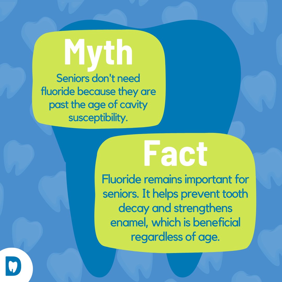 Today, we are debunking the notion that seniors don't need fluoride because they're beyond cavity susceptibility. Fluoride works by remineralizing enamel and making teeth more resistant to acid attacks, ensuring a robust defense against cavities.

#DentalFact #DentServ