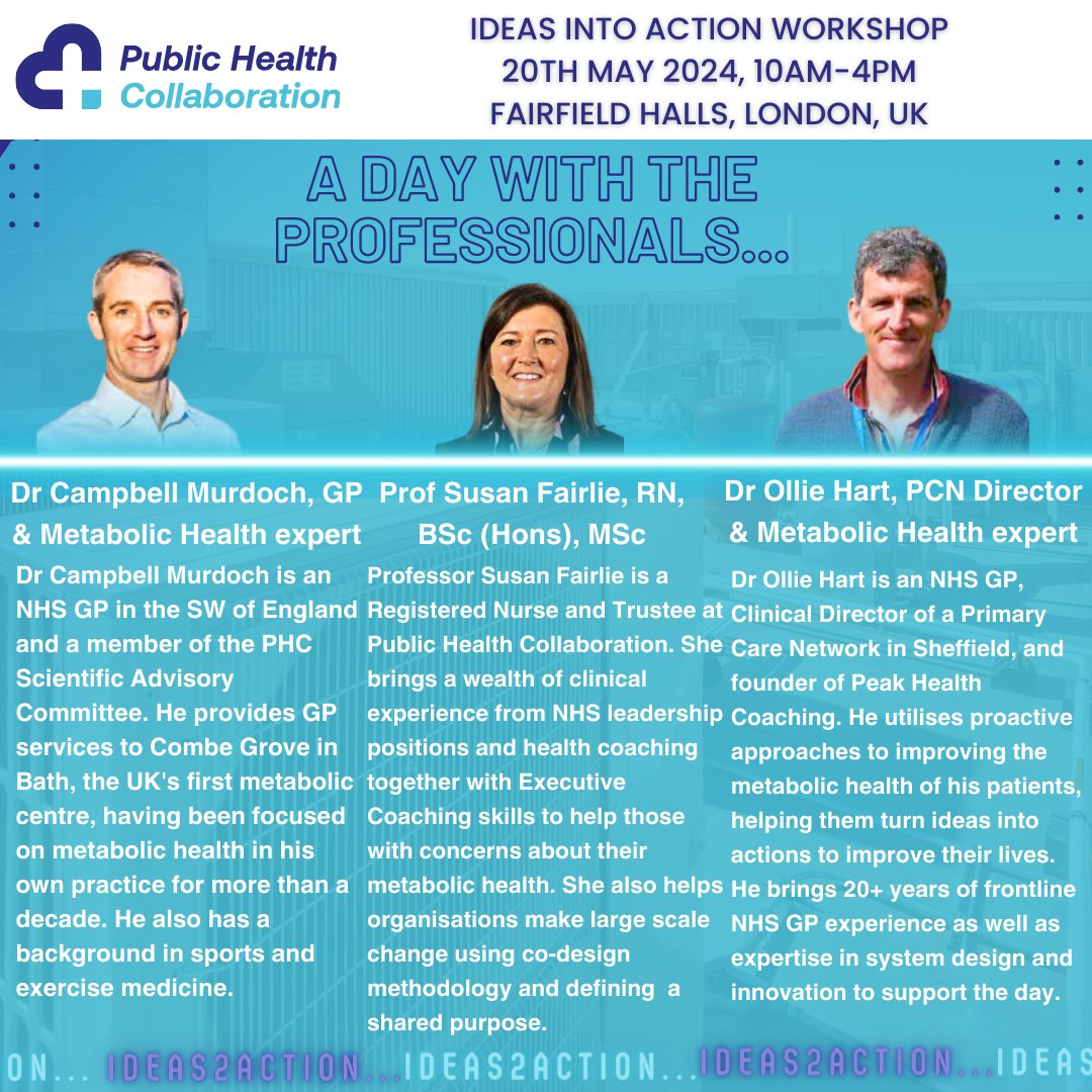 Stay another day at #PHC2024 and you'll get full access to our metabolic health coaches, Dr @CampbellMurdoch, Prof @FairlieSusan & Dr @OllieHart7, who will help you turn ideas into action, including your own nutrition plan! Book at phcuk.org/conference