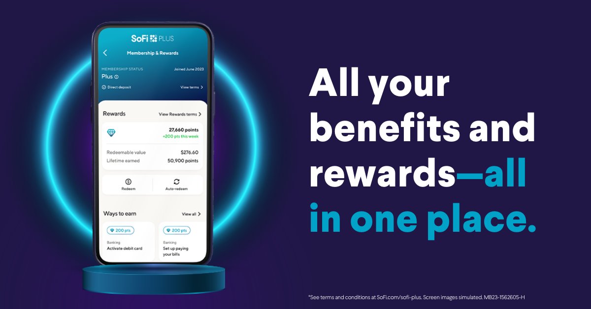 SoFi on X: Did you know SoFi Plus members get our highest APY and premium  benefits at no extra cost?* 💎 You can now view your current membership  status, redeem rewards points