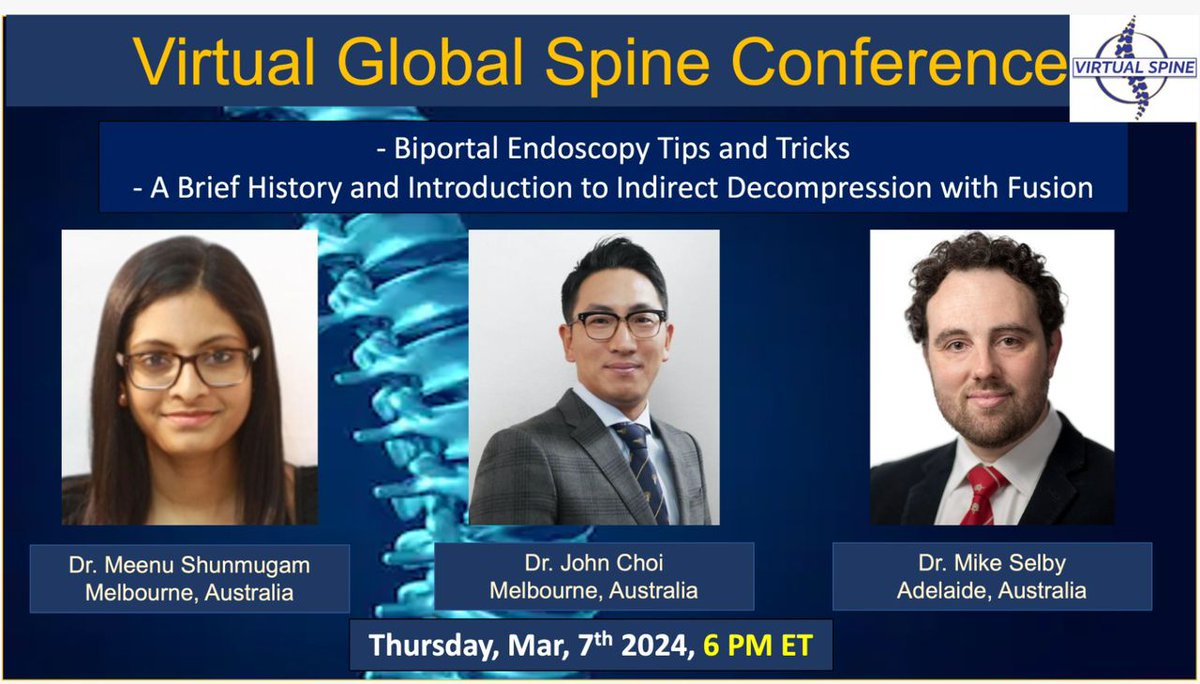 Yesterday's session on Biportal Endoscopy, featuring tips, tricks, a brief history, and an introduction to Indirect Decompression with Fusion, is now available on our YouTube channel. youtube.com/watch?v=zViO24… #Neurosurgery #neurotwitter #orthotwitter #spine #Biportal #endoscopy