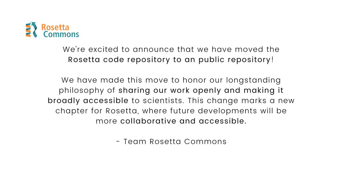 Important update! Rosetta Commons has transitioned to a new #PublicRepository, expanding access & #collaboration in #ScientificResearch. Moving the repository brings the exciting possibility for contributions. The new repository is accessible at github.com/RosettaCommons…