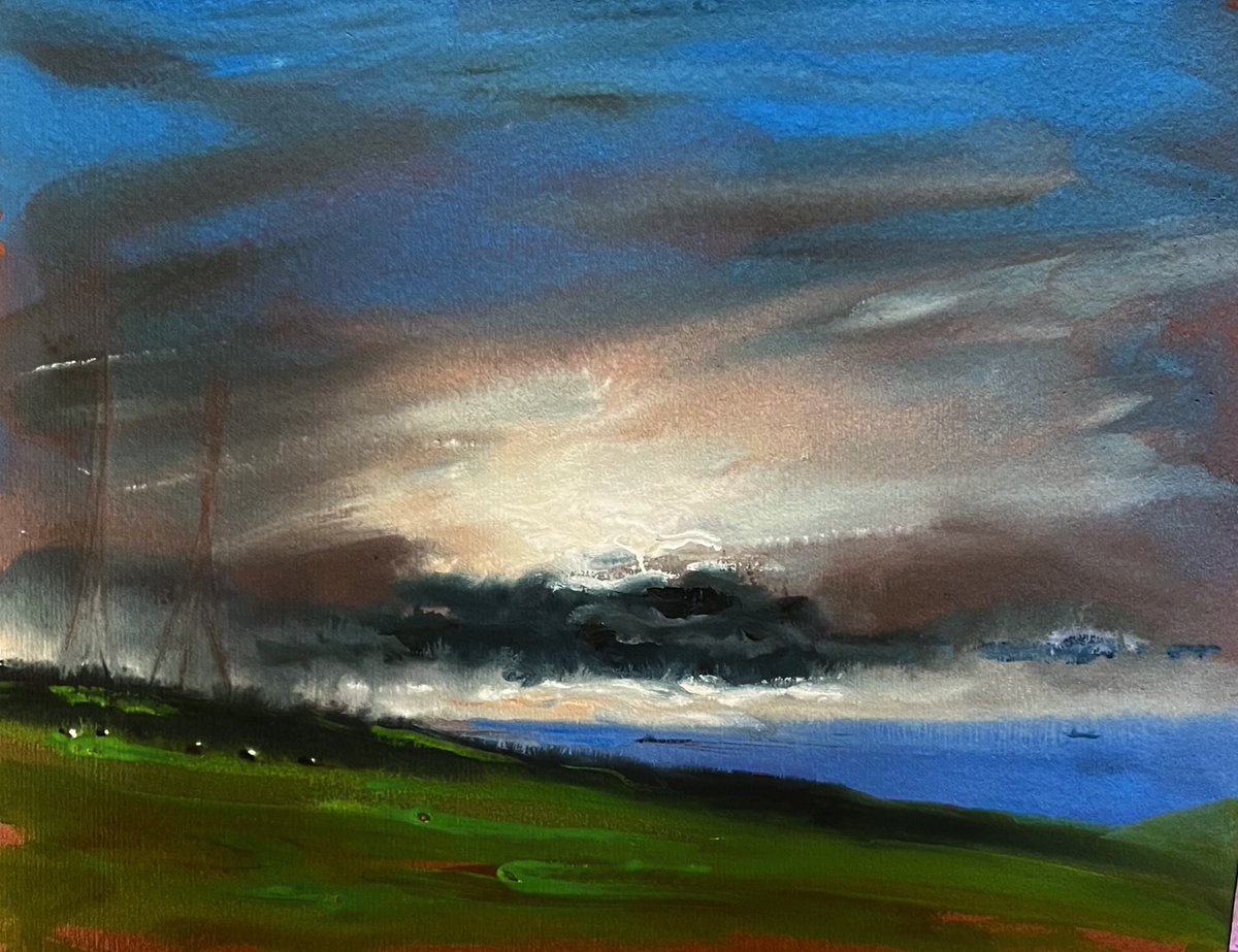 Sunrise near tv masts Dover @amandaakass @DovorianOld @ToriNunn10 @DGGS_Info #art @VisitDover @Port_of_Dove#watercolour @kazza237 @DoverArts #art #painting @Deal_Town @DoverArts @DoverColAlumni @DoverCollege @DoverMuseum @myersclaire41