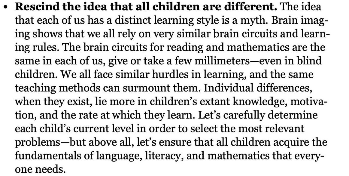 I feel these are three things every teacher and school leader should know:

1. We are more similar than dissimilar in how we learn. 
2. This has major implications for designing curriculum, instruction and assessment.
3. Expecting teachers to differentiate their teaching for 30