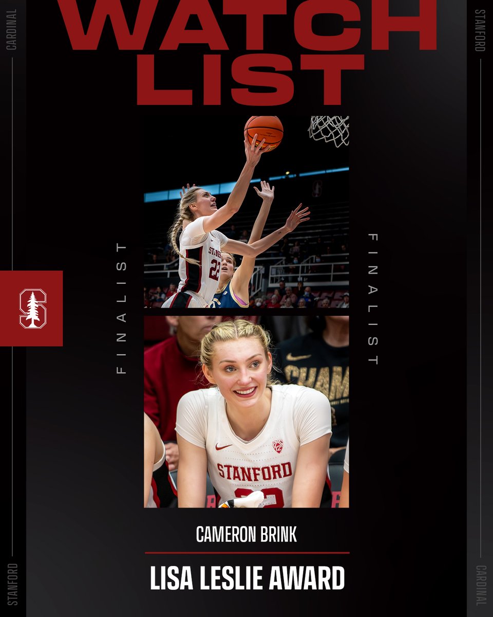 Final 🖐️ @cameronbrink22 has been named one of five finalists for the Lisa Leslie Award, given to the nation's top center! 📰 tinyurl.com/25vws2lh #GoStanford x @hoophallu